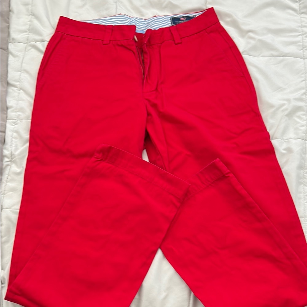 Vineyard Vines Red Chino Pants with Flat Front Design